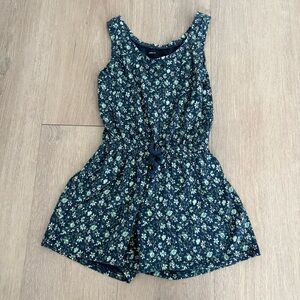 Gap Kids Romper XS 4 5 Years Navy Blue Green Floral Sleeveless 100% Cotton